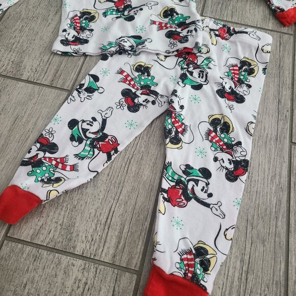 Disney Mickey & Minnie Mouse Holiday Pajama Set Red White Toddler Size 2T - Picture 4 of 7